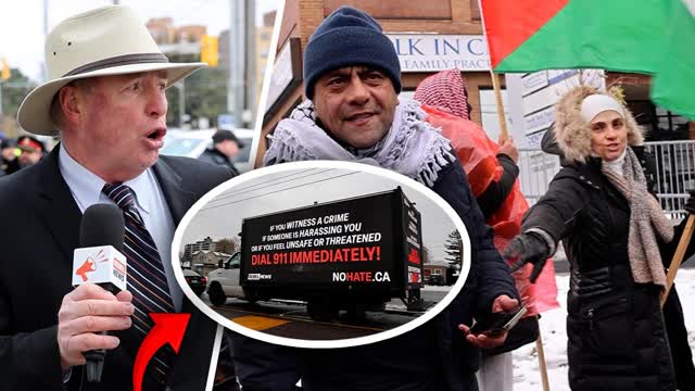 Anti-Israel protesters lash out as Rebel News' billboard truck follows the chaos