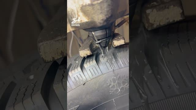 They've added nails to get a better grip on roads 😯 #tires #cars #vehicles