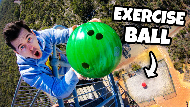 Bowling Ball Vs. GIANT 6ft Exercise Ball from 45m! (Huge Bounce)