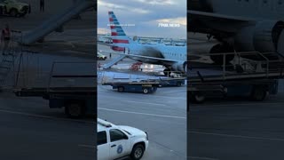 Airplane wing bursts into flames after emergency landing