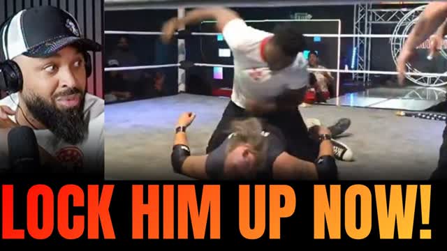 DISGUSTING! MMA Fighter Repeatedly Strikes Unconscious Wrestler in the Head During Match!