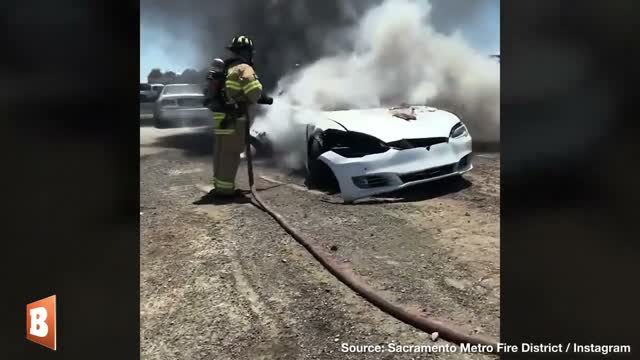 WATCH: Firefighters Use 4,500 Gallons of Water to Extinguish Tesla Fire After Battery Keeps Igniting