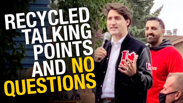 Justin Trudeau takes no questions as he stops for a campaign speech in Calgary