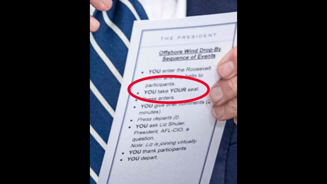 Joe Biden needs a Notecard to tell him when to SIT DOWN. He is not running the show