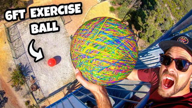 20kg Rubber Band Ball Vs. World’s LARGEST Exercise Ball From 45m!