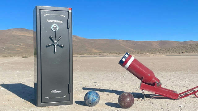 can we open a safe with a Bowling ball Cannon?
